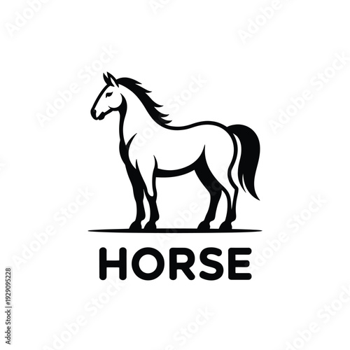 A striking black and white illustration of a majestic horse standing proudly