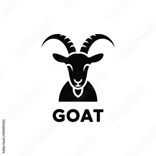 Minimalist black silhouette of a goat s head with the word goat