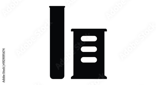 A stark black silhouette depicts a simplified building facade with rectangular and oval elements creating a minimalist silhouette