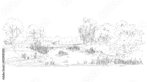 serene landscape with trees and water body  peaceful scenery