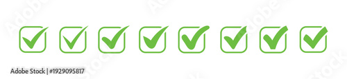 
Green Check Mark Icon Set in Flat Style Isolated on White Background. Approval Checkmark Icon in Multiple Styles.