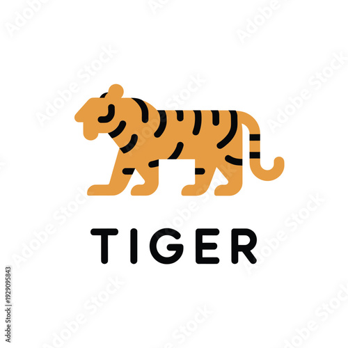 Minimalist orange tiger illustration with bold text below the animal