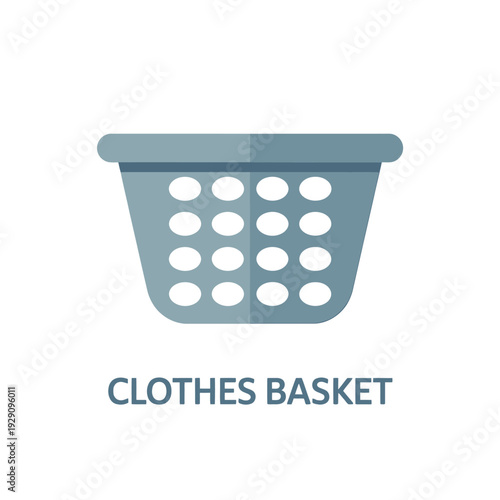 A simple flat design illustration of a laundry basket with clothes
