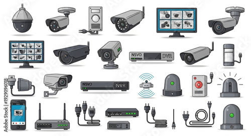 Collection of security cameras and surveillance equipment for home protection.