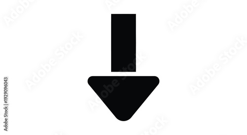 A stark minimalist depiction of a downward pointing arrow presented as a bold black silhouette high quality professional detailed
