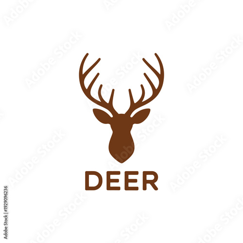 Minimalist brown deer head logo with antlers and the word deer below