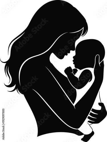 Mother's day tribute silhouette of loving mother embracing child