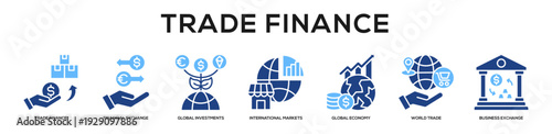 Glyphcolor - Trade Finance web banner icon vector illustration concept