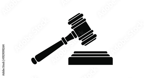 A stark black silhouette of a judge s gavel resting upon a sound block representing legal authority and justice silhouette