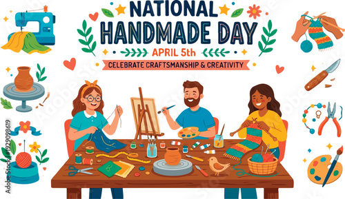People celebrating National Handmade Day with creative crafts and DIY projects