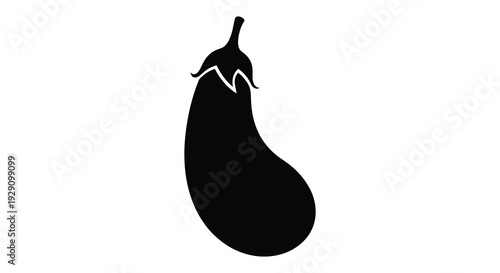 A stark black silhouette of an eggplant against a bright white background showcasing its unique form silhouette high quality
