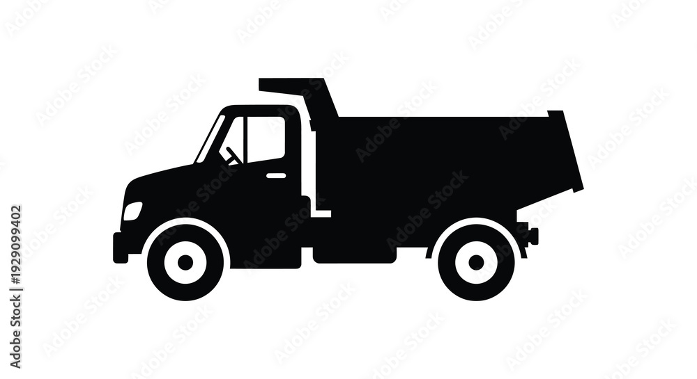 Naklejka premium A stark black silhouette of a heavy duty dump truck presented in a simple graphic style silhouette high quality professional