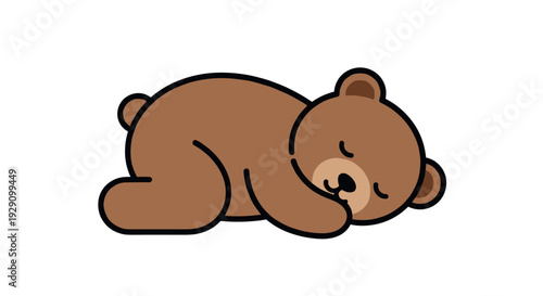 sleeping brown bear cub cartoon animal illustration in simple flat style