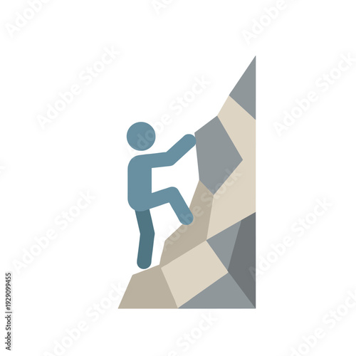 person climbing rock wall icon flat design mountain climbing concept