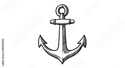 hand drawn nautical anchor with shading line art style marine symbol design