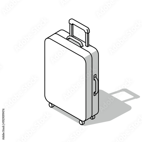 isometric hand drawn suitcase with wheels and telescopic handle travel luggage outline vector illustration