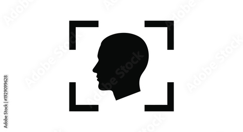 A stark minimalist depiction of a human head framed by square brackets creating a focus on the profile silhouette