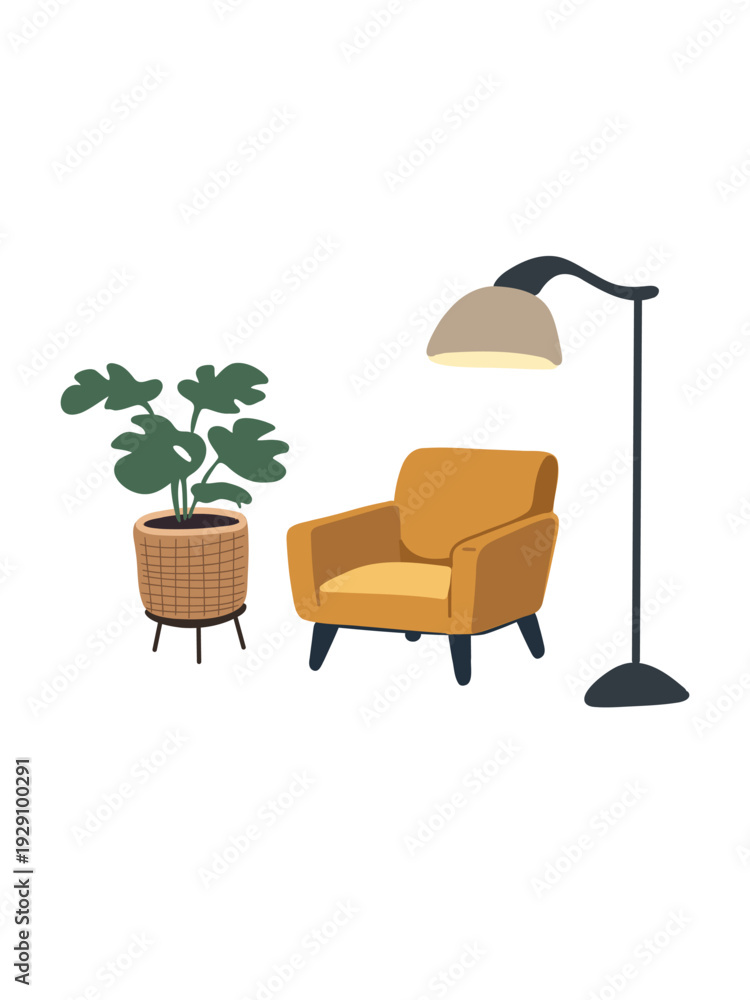 Fototapeta premium cozy residential corner with armchair and small indoor plant