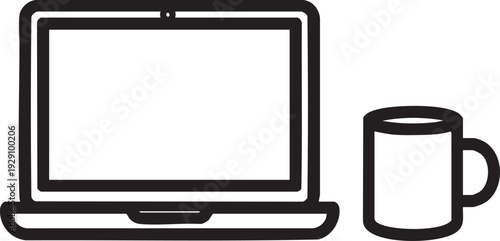 Laptop with a coffee mug icon nearby, suggesting a work break, remote work, or coffee shop ambiance