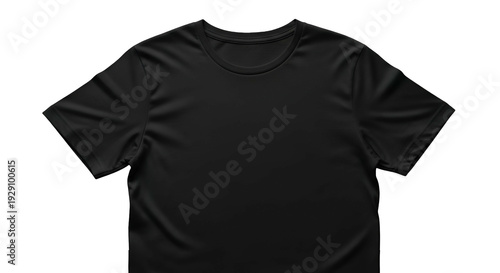 Black T Shirt Front View on Transparent Background