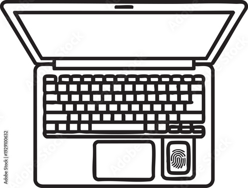 Top view illustration of a laptop with a fingerprint sensor on the touchpad area