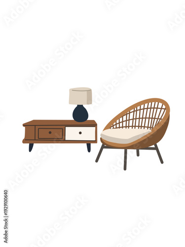 minimalist cozy space with armchair and side table in modern apartment