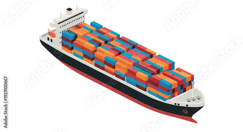 cargo container ship with colorful stacked containers isometric 3d illustration