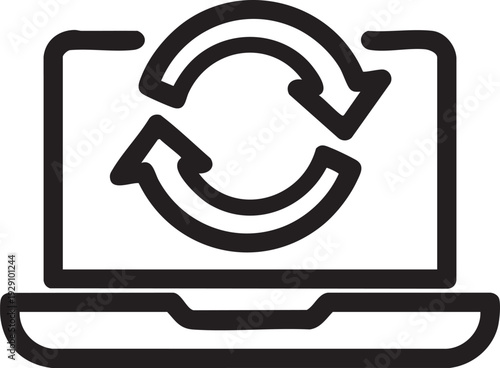 Laptop with refresh or sync arrows, update and synchronization icon