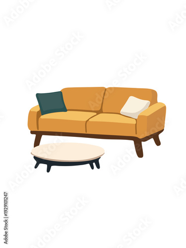 bright yellow contemporary sofa with cushions in cozy lounge space