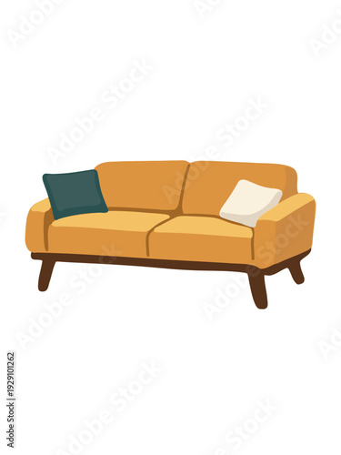 bright yellow modern sofa furniture with accent cushions in living room