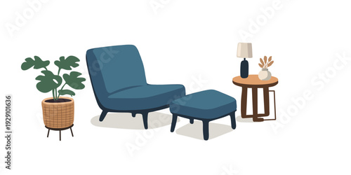 contemporary residential interior with modern foldable armchair focus