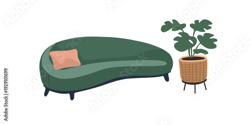 rounded green sofa with soft curves in contemporary lounge space