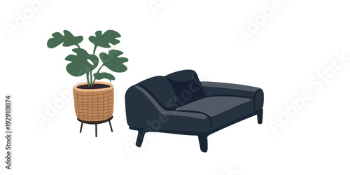 minimalist black sofa for living room in modern interior design scene