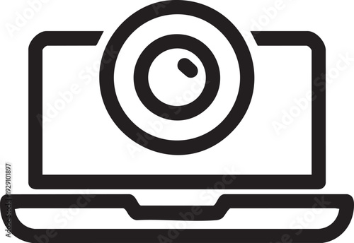 Webcam icon displayed on a laptop screen, representing video calls, online meetings, and virtual communication.