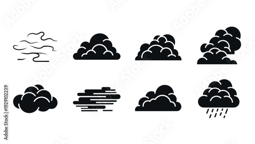 set of black silhouette cloud icons hand drawn style weather symbols collection