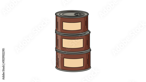 stack of three sealed metal cans with blank labels hand drawn food packaging illustration