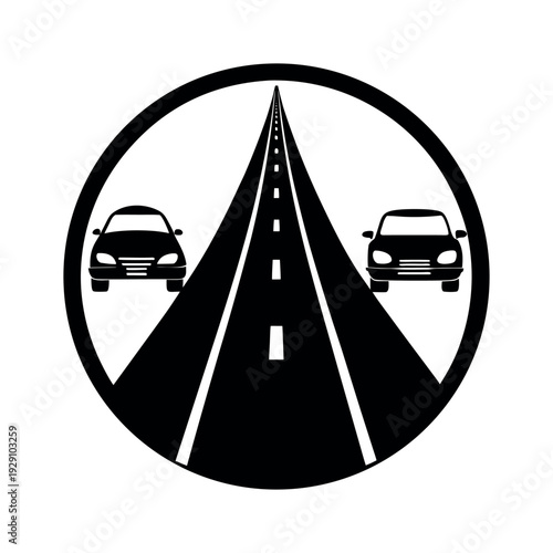 Vector Transport Illustration Showing Road Path and Car Outlines.