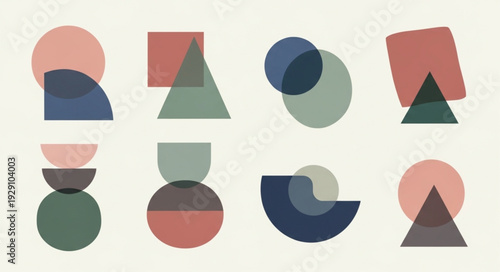 Geometric shapes composition with overlapping elements and soft color palette.
