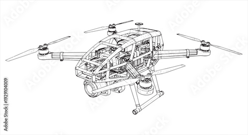 Drone Technical Blueprint – CAD Engineering Drawing and Mechanical Schematic Top View