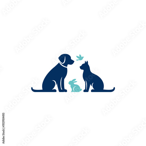 Dog and Cat Silhouette Friendship Illustration.
