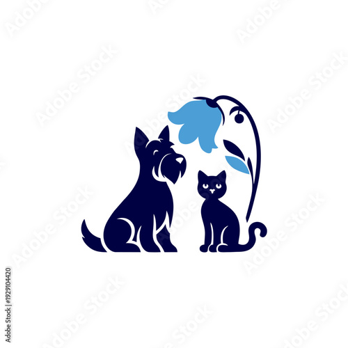 Dog and Cat Silhouette Illustration Together.