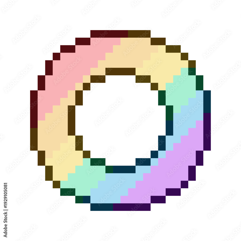 Fototapeta premium Light Rainbow Ring Circle, Pixel Art Icon, Isolated