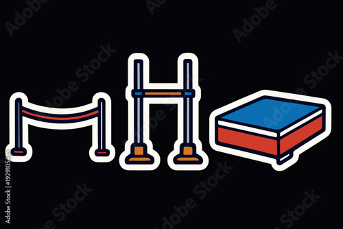 sports gymnastics equipment set in hand drawn style including uneven bars parallel bars and mat