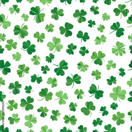 A vibrant and detailed illustration of various shades of green clover leaves
