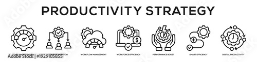 Productivity Strategy web banner icon illustration concept