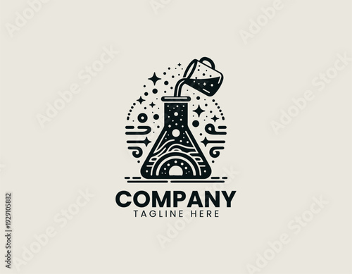 Abstract brewing flask and pouring mug in clean modern vector illustration style