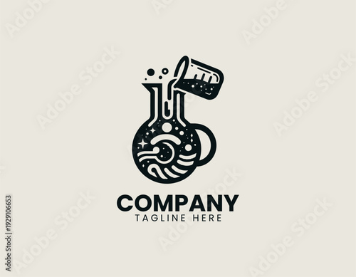 Abstract brewing flask and pouring mug in clean modern vector illustration style