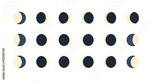 Phases of the moon in a flat illustration style with black and beige colors.