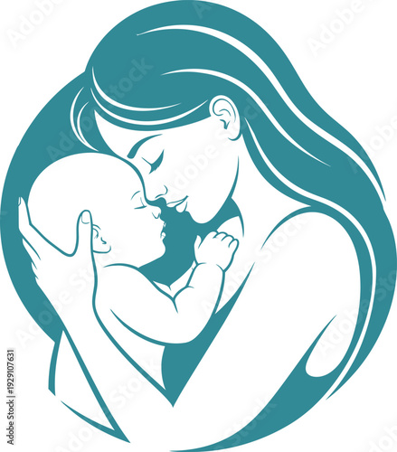 Mother's day heartwarming illustration of mother and newborn child love