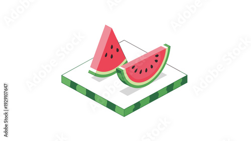 watermelon slices isometric vector illustration with geometric modern style for food design